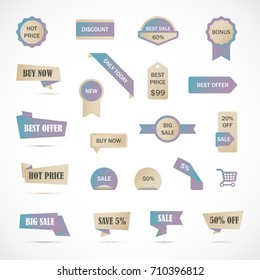 Vector stickers, price tag, banner, label. Coupon sale, offers and promotions vector template.