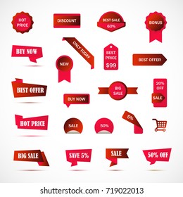 Vector stickers, price tag, banner, label. Coupon sale, offers and promotions vector template.