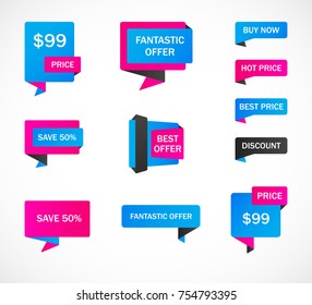 Vector stickers, price tag, banner, label. Coupon sale, offers and promotions vector template.
