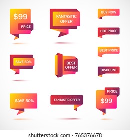 Vector stickers, price tag, banner, label. Coupon sale, offers and promotions vector template.