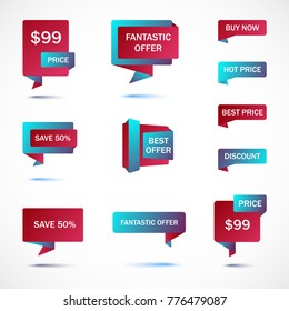Vector stickers, price tag, banner, label. Coupon sale, offers and promotions vector template.