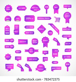 Vector stickers, price tag, banner, label. Coupon sale, offers and promotions vector template.