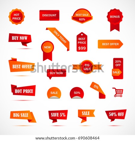 Vector stickers, price tag, banner, label. Coupon sale, offers and promotions vector template.