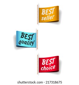 Vector stickers (ribbons) with best seller, best quality, best choice  message