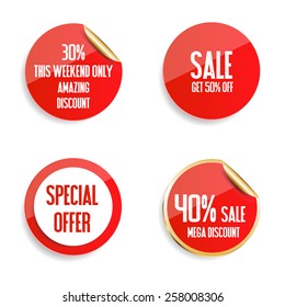 Vector stickers with sale messages.