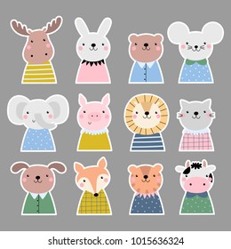 Vector stickers set with cute animals.