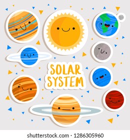 Big Set Cute Cartoon Planets Stickers Stock Vector (Royalty Free ...