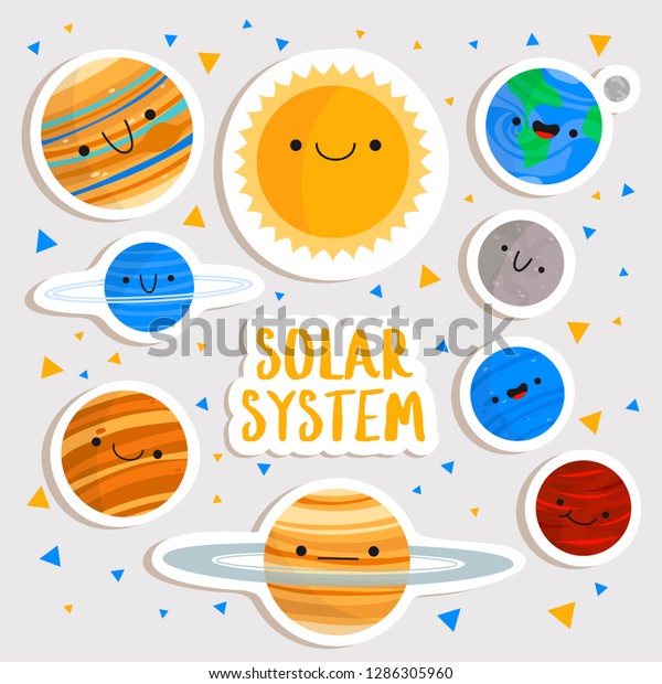 Vector Stickers Set Cute Cartoon Planets Stock Vector (Royalty Free ...