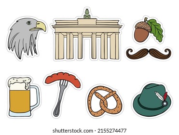 Vector stickers set of Germany's symbols. Travel illustration with german landmarks, food and symbols