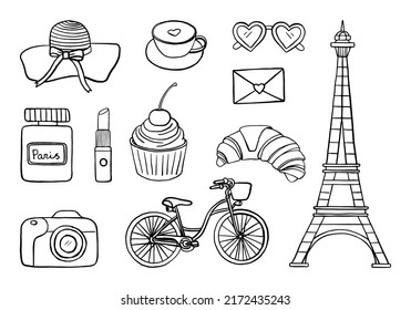 Vector Stickers Set Paris Symbols Travel Stock Vector (Royalty Free ...