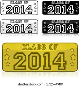 Vector stickers shaped like license plates with the words "Class of 2014"