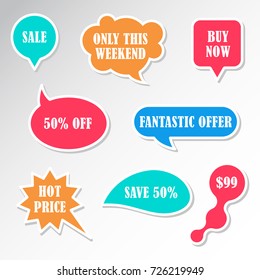 Vector stickers, speech bubbles, banner, label. Coupon sale, offers and promotions vector template.