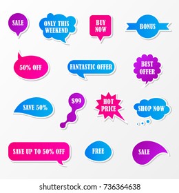Vector stickers, speech bubbles, banner, speech bubbles, label. Coupon sale, offers and promotions vector template.