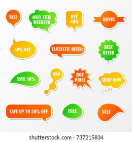 Vector stickers, speech bubbles, banner, speech bubbles, label. Coupon sale, offers and promotions vector template.