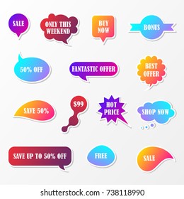 Vector stickers, speech bubbles, banner, speech bubbles, label. Coupon sale, offers and promotions vector template.