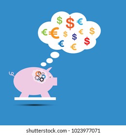 Vector of stickers of speech bubbles with piggy bank. Speech bubbles and piggy bank.