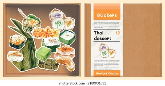 Vector stickers thai dessert box set