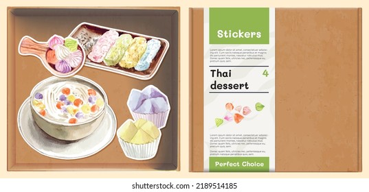 Vector stickers thai dessert box set