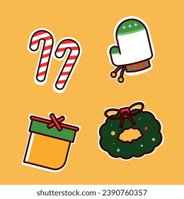 The vector stickers themed around Christmas serve as decorative elements for digital and print media, adding festive flair to messages, designs, or products. 