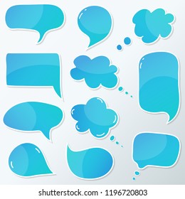 Vector stickers thought, speech bubbles, banner, label, cloud. Coupon sale, offers and promotions vector template. Talk balloon. Quote box. Text, information frame. Banner and badge.