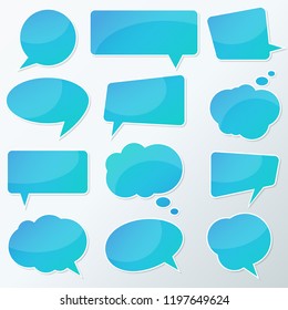 Vector stickers thought, speech bubbles, banner, label, cloud. Coupon sale, offers and promotions vector template. Talk balloon. Quote box. Text, information frame. Banner and badge.