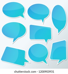 Vector stickers thought, speech bubbles, banner, label, cloud. Coupon sale, offers and promotions vector template. Talk balloon. Quote box. Text, information frame. Banner and badge.