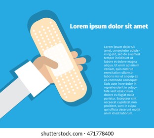 Vector sticking plaster on a blue background. Protection for wounds. 