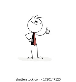 Vector stickman cartoon character making thumbs up.