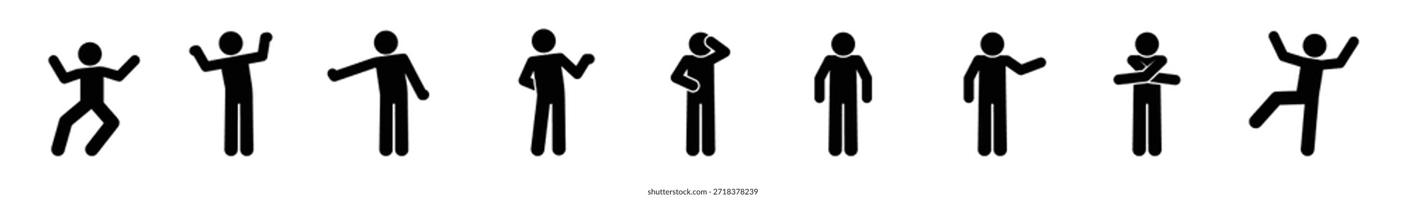 Vector stickman de pie, personaje de dibujos animados simple, ilustración juguetona y minimalista, perfecto para stock, Web o proyectos digitales.