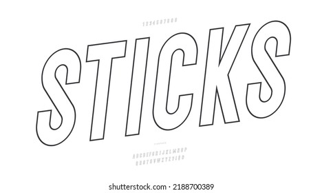 Vector sticks font slanted style modern typography