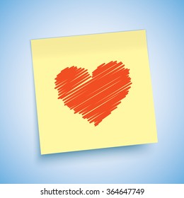 Vector sticky note with heart sign.