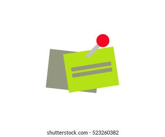 Vector sticky note with pin symbol. Flat design style