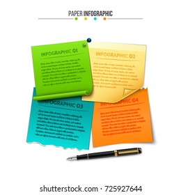 Vector sticky notes for infographic. Template for diagram, graph and presentation. Business concept with 4 options, parts, steps or processes. Data visualization.