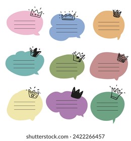 Vector stikers with doodle crowns.