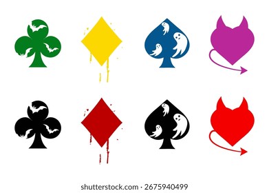 Vector Stilized Halloween jugando a las cartas símbolos-picas, diamantes, corazones y clubes
