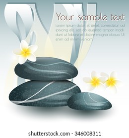 Vector still life on spa theme with stones and flowers on gray  background