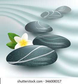 Vector still life on spa theme with stones and flower on gray  background