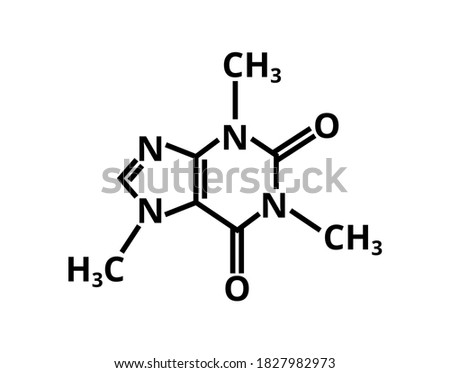 Vector stimulant caffeine. Caffeine molecular structure – chemical skeletal structural formula isolated on a white background. Caffeine is found in coffee, tea, energy drinks, and some beverages.
