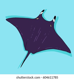 Vector stingray, ray fish illustration. Animal in the wild - hand drawn sketch, marine life swimming animal