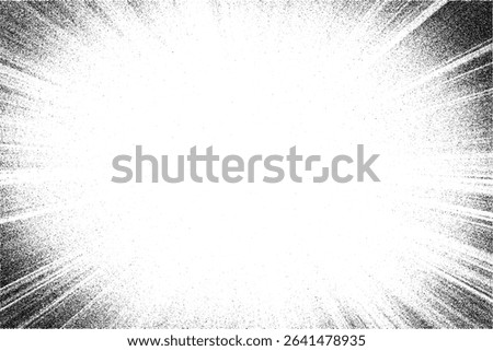 Vector stipple burst with radial light rays and grainy dot shading on white background. Abstract sunbeam effect with vintage comic style texture.