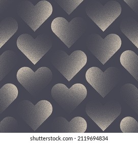 Vector Stipple Hearts Moderno Patrón Seamless Valentines Day Fondo estético Resumen de fondos de escritorio. Símbolo de amor gráfico de corazones punteados repite textura de papel de envolvimiento con fundido. Ilustración de arte escalable