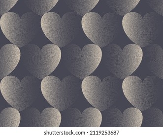 Vector Stipple Hearts Vintage Seamless Pattern Saint Valentine Day Background Abstract Wallpaper. Dotted Hearts Graphic Love Symbol. Repetitive Wrapping Paper Faded Texture. Tileable Art Illustration