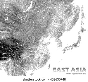 Vector Stippled Relief Map Of East Asia