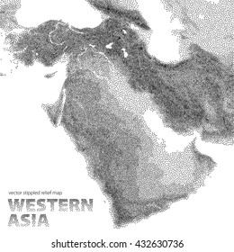 Vector stippled relief map of Western Asia
