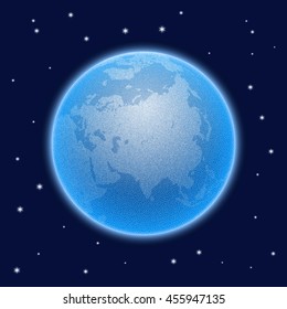 Vector stippled world stylized globe with atmosphere. Asia