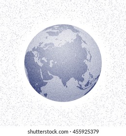 Vector stippled world stylized globe.Asia. Light edition