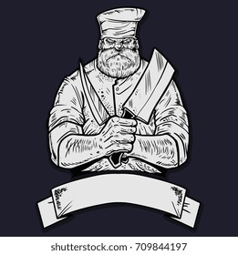 vector stippling chef holding knife