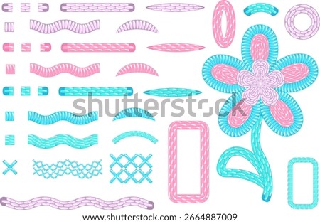 Vector Stitch Brushes for Technical Fashion Sketches , Sewing Decorative Stitches Set A set of vector stitch brushes for fashion technical sketches and clothing design. Includes realistic sewing 