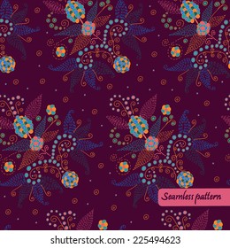 vector stitch floral element  seamless pattern with flowers and dots. It can be used for wallpaper, fabric design, textile design, cover, wrapping paper, banner, card, background.