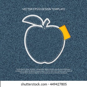 Vector stitched denim applique style apple icon. 